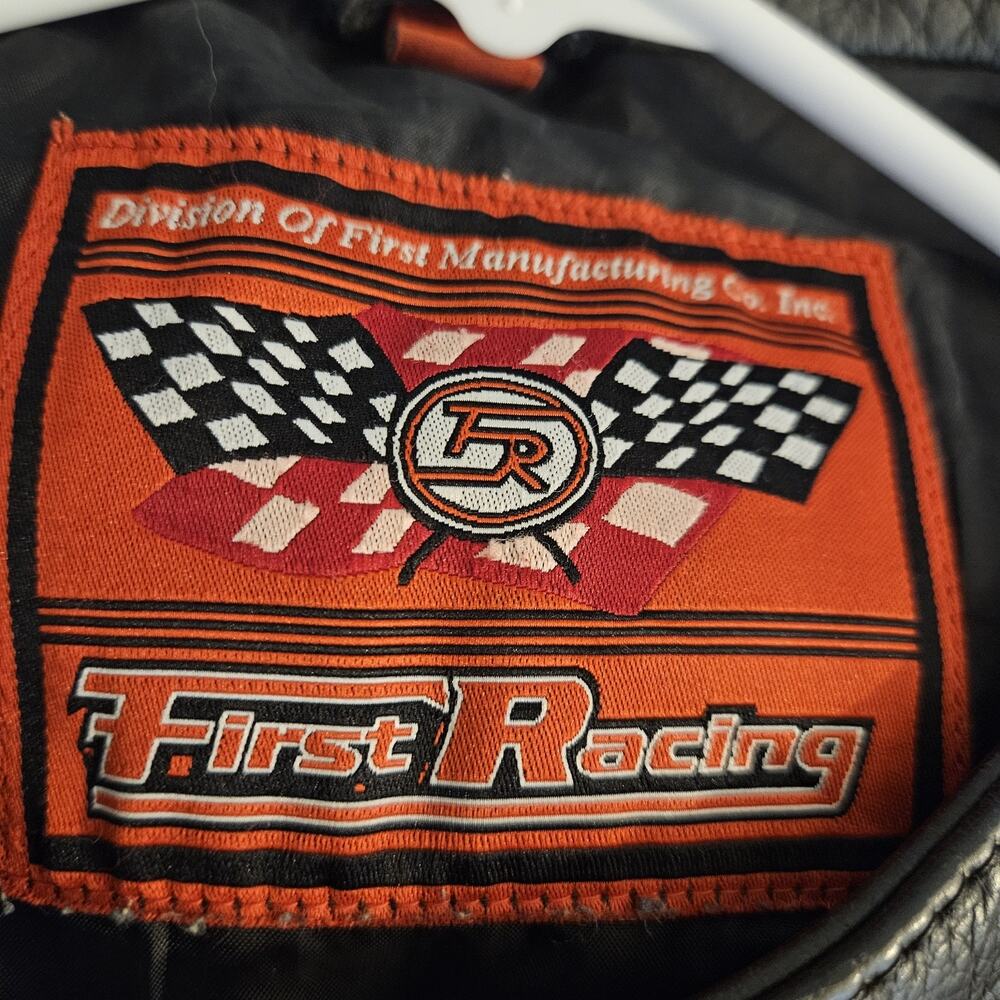 First Racing Leather Vest Mens 5X Black Biker Skull Graphic Full Zip Pockets - Picture 6 of 9